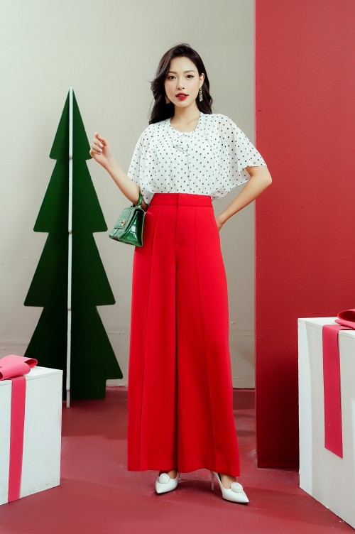 Sixdo White Polka Dot Voile Shirt (Áo nữ)